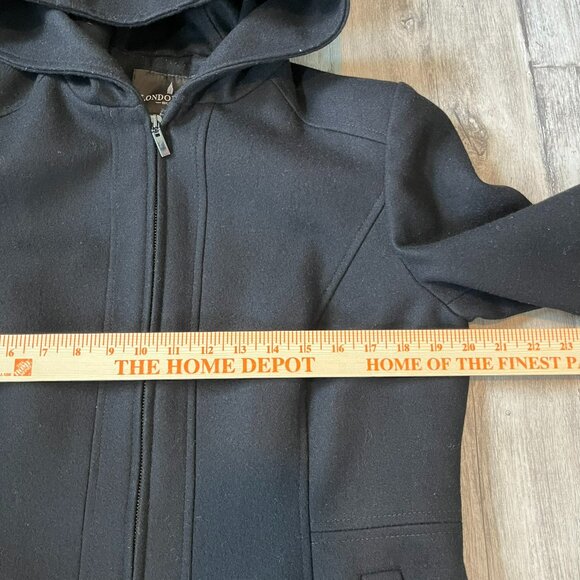 London Fog Black Wool-Blend Short Zip Jacket w/Hood, W's Medium - Picture 8 of 10
